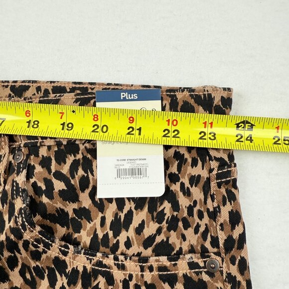 Terra & Sky Womens Core Straight Stretch Brown Leopard Denim Jeans Plus 24WP NWT - Picture 7 of 10
